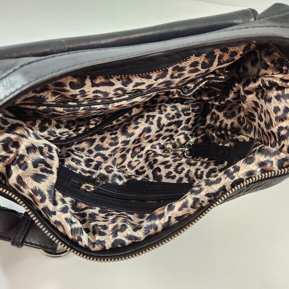 Danier Black Leather Purse w/ Leopard Print Interior - Picture 7 of 11
